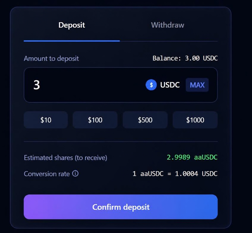 ArbiAgent deposit interface with USDC amount and confirmation