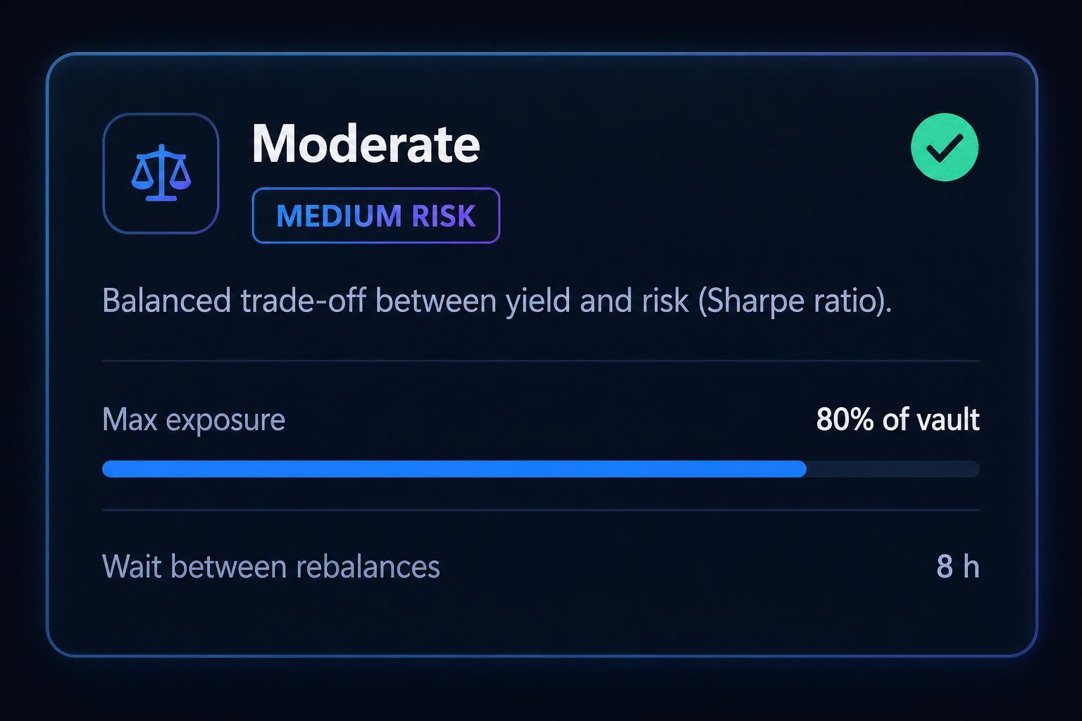 ArbiAgent moderate risk profile with exposure and rebalance settings